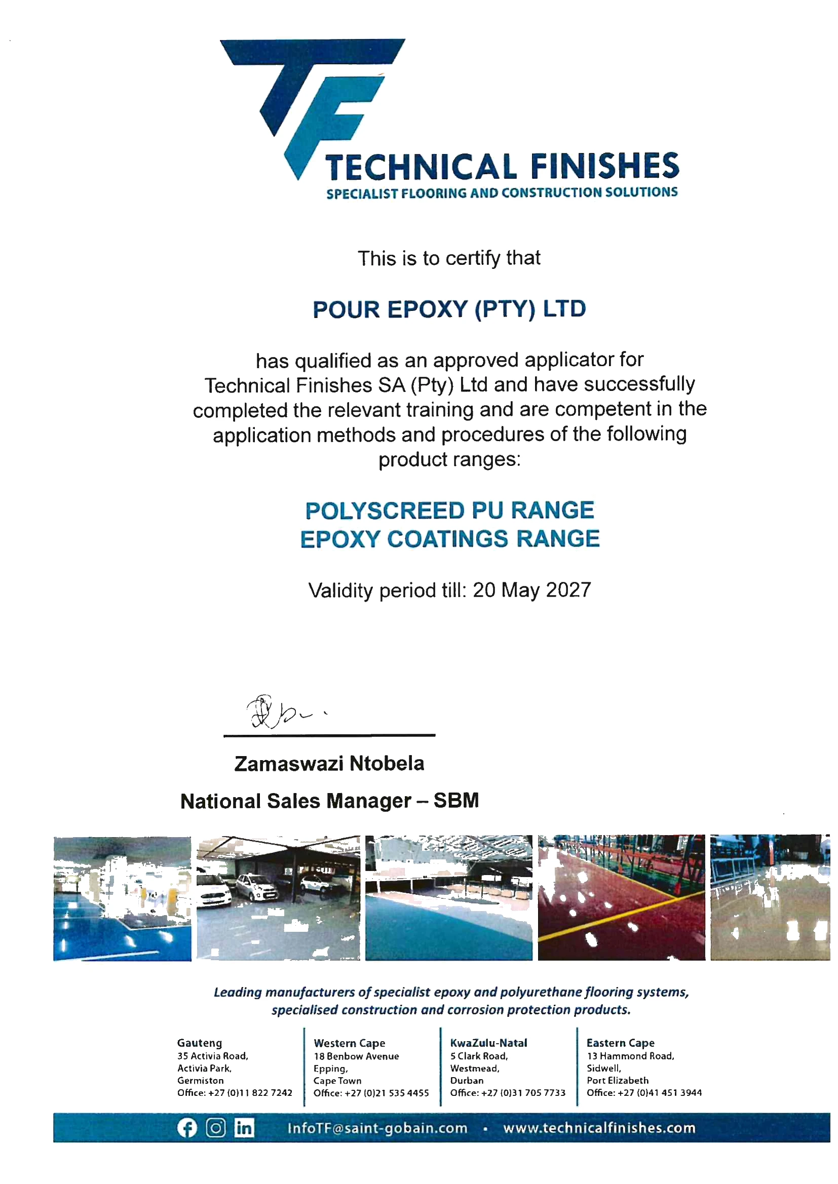 ABE Construction Chemicals Approved Applicator Certificate - PourEpoxy Botswana